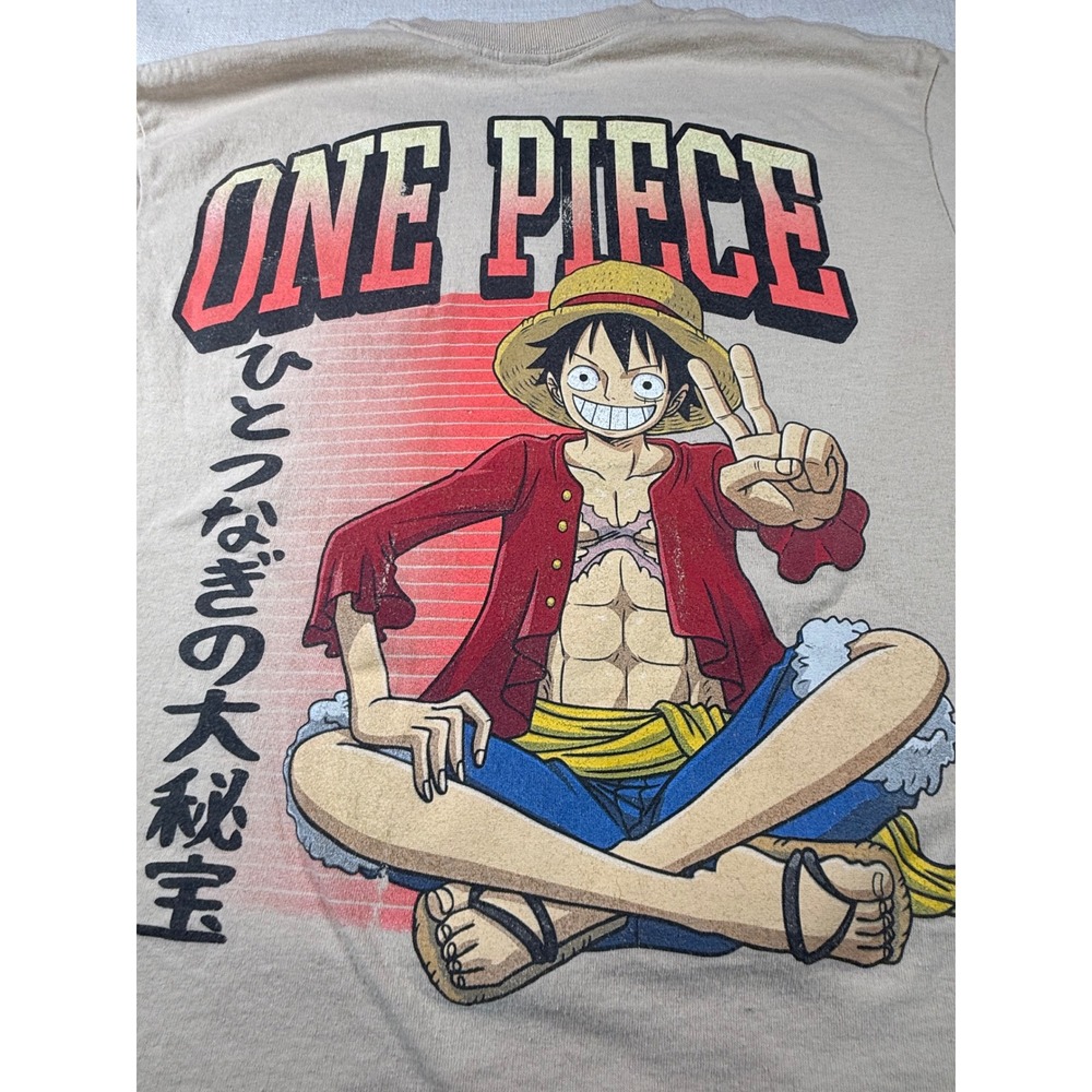 One Piece Monkey D Luffy Anime Graphic T-Shirt Beige Mens Medium Short Sleeve